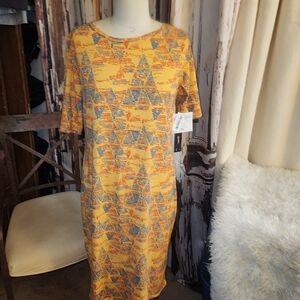 Simple Geometric Yellow and Blue Midi Dress